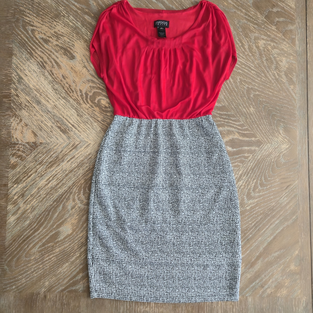 Enfocus Petite 4P Red Gray Sheath Dress Cap Sleeve Work Office Career